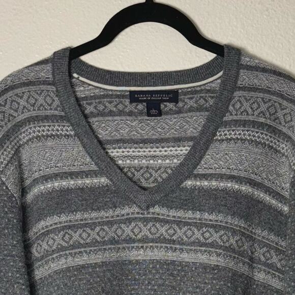 Banana Republic Sweater Men's Large Fair Isle Pullover Wool Cashmere Gray, White - Picture 5 of 16